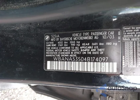 2004 BMW 525I z USA, uszkodzony, nr VIN WBANA53504B174097